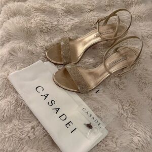 Casadei Crystal Strap Designer Heels Gold Platino EU 38.5 Made In Italy